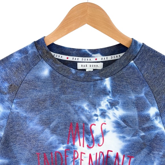 Rae Dunn Womens Miss Independent Crewneck Sweatshirt Medium Navy White Tie Dye - Picture 6 of 13
